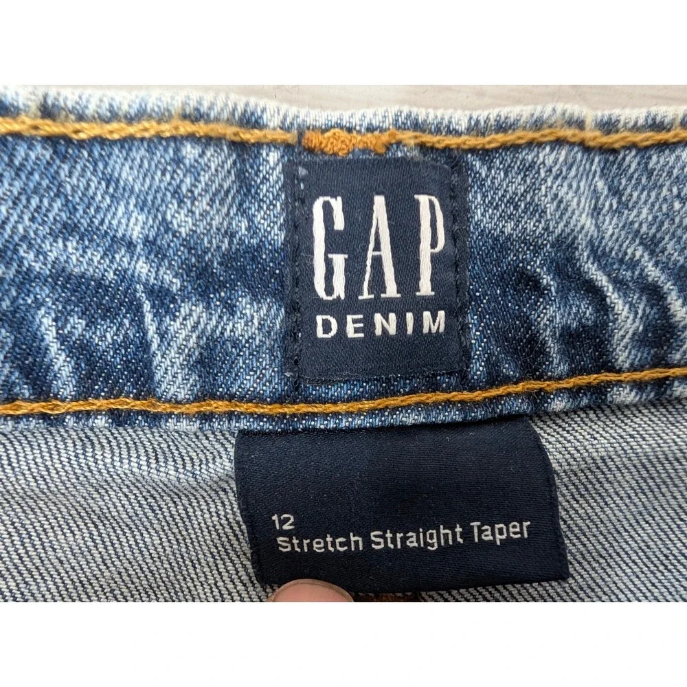 Gap Kids Boys Denim Jeans Blue Stretch Straight Taper Adjustable Waist Sz 12 NWT